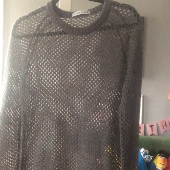 RODEBJER dark grey open knit lagenlook sweater beach cover up minimalist  size S - Picture 7 of 9